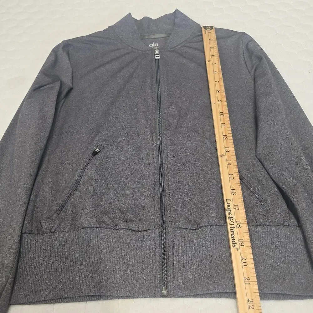 ALO Yoga Women's Gray Pleated Zip Bomber Jacket Size S Athleisure Track Heather